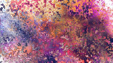 Soyut pas benzeri organik doku, canlı mermer renkler, paslanmış metal yüzey etkisi ve anlamlı kaotik desen.