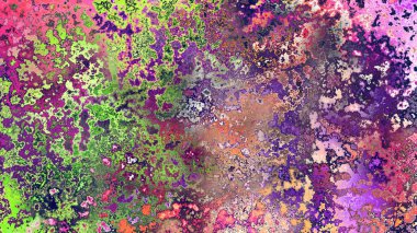 Soyut pas benzeri organik doku, canlı mermer renkler, paslanmış metal yüzey etkisi ve anlamlı kaotik desen.