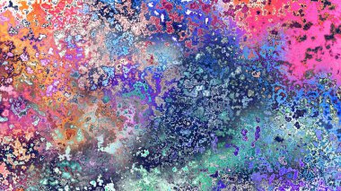 Soyut pas benzeri organik doku, canlı mermer renkler, paslanmış metal yüzey etkisi ve anlamlı kaotik desen.