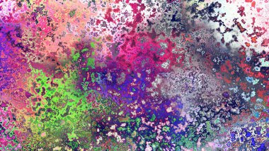 Soyut pas benzeri organik doku, canlı mermer renkler, paslanmış metal yüzey etkisi ve anlamlı kaotik desen.