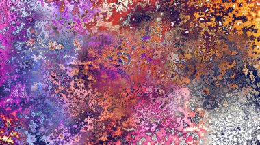 Soyut pas benzeri organik doku, canlı mermer renkler, paslanmış metal yüzey etkisi ve anlamlı kaotik desen.