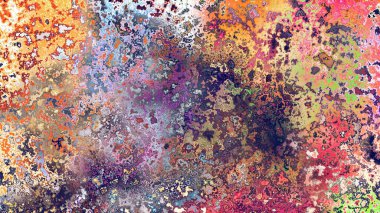 Soyut pas benzeri organik doku, canlı mermer renkler, paslanmış metal yüzey etkisi ve anlamlı kaotik desen.