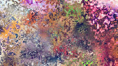 Soyut pas benzeri organik doku, canlı mermer renkler, paslanmış metal yüzey etkisi ve anlamlı kaotik desen.