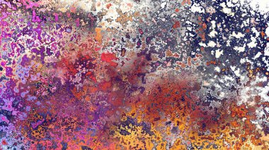 Soyut pas benzeri organik doku, canlı mermer renkler, paslanmış metal yüzey etkisi ve anlamlı kaotik desen.