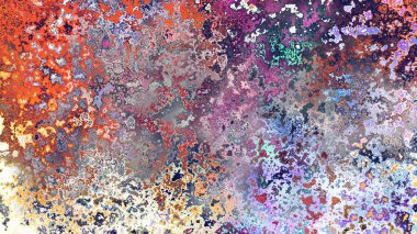 Soyut pas benzeri organik doku, canlı mermer renkler, paslanmış metal yüzey etkisi ve anlamlı kaotik desen.