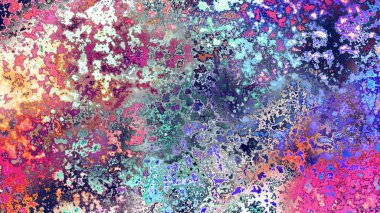 Soyut pas benzeri organik doku, canlı mermer renkler, paslanmış metal yüzey etkisi ve anlamlı kaotik desen.