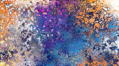 Soyut pas benzeri organik doku, canlı mermer renkler, paslanmış metal yüzey etkisi ve anlamlı kaotik desen.