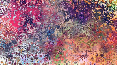 Soyut pas benzeri organik doku, canlı mermer renkler, paslanmış metal yüzey etkisi ve anlamlı kaotik desen.