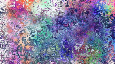 Soyut pas benzeri organik doku, canlı mermer renkler, paslanmış metal yüzey etkisi ve anlamlı kaotik desen.