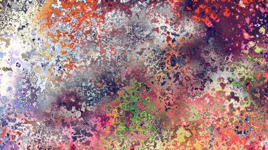 Soyut pas benzeri organik doku, canlı mermer renkler, paslanmış metal yüzey etkisi ve anlamlı kaotik desen.