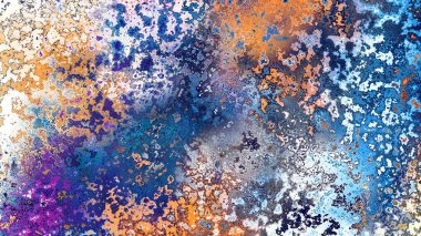 Soyut pas benzeri organik doku, canlı mermer renkler, paslanmış metal yüzey etkisi ve anlamlı kaotik desen.