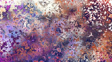 Soyut pas benzeri organik doku, canlı mermer renkler, paslanmış metal yüzey etkisi ve anlamlı kaotik desen.