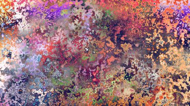 Soyut pas benzeri organik doku, canlı mermer renkler, paslanmış metal yüzey etkisi ve anlamlı kaotik desen.