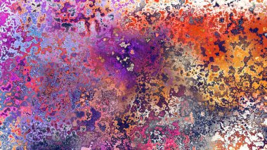 Soyut pas benzeri organik doku, canlı mermer renkler, paslanmış metal yüzey etkisi ve anlamlı kaotik desen.