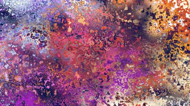 Soyut pas benzeri organik doku, canlı mermer renkler, paslanmış metal yüzey etkisi ve anlamlı kaotik desen.