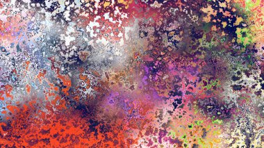 Soyut pas benzeri organik doku, canlı mermer renkler, paslanmış metal yüzey etkisi ve anlamlı kaotik desen.