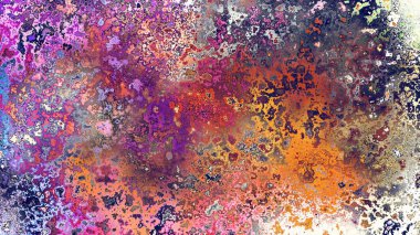 Soyut pas benzeri organik doku, canlı mermer renkler, paslanmış metal yüzey etkisi ve anlamlı kaotik desen.