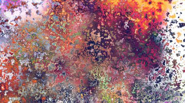 Soyut pas benzeri organik doku, canlı mermer renkler, paslanmış metal yüzey etkisi ve anlamlı kaotik desen.