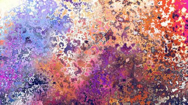 Soyut pas benzeri organik doku, canlı mermer renkler, paslanmış metal yüzey etkisi ve anlamlı kaotik desen.