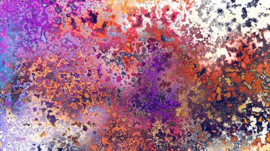 Soyut pas benzeri organik doku, canlı mermer renkler, paslanmış metal yüzey etkisi ve anlamlı kaotik desen.