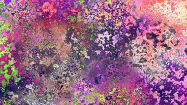 Soyut pas benzeri organik doku, canlı mermer renkler, paslanmış metal yüzey etkisi ve anlamlı kaotik desen.