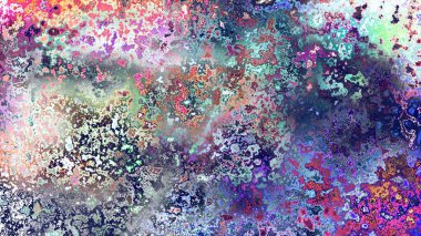 Soyut pas benzeri organik doku, canlı mermer renkler, paslanmış metal yüzey etkisi ve anlamlı kaotik desen.