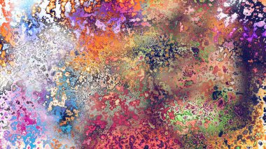 Soyut pas benzeri organik doku, canlı mermer renkler, paslanmış metal yüzey etkisi ve anlamlı kaotik desen.