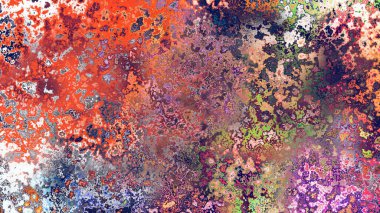 Soyut pas benzeri organik doku, canlı mermer renkler, paslanmış metal yüzey etkisi ve anlamlı kaotik desen.