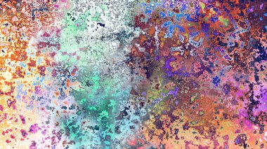 Soyut pas benzeri organik doku, canlı mermer renkler, paslanmış metal yüzey etkisi ve anlamlı kaotik desen.