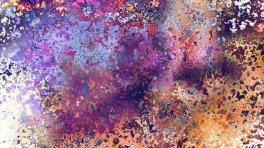 Soyut pas benzeri organik doku, canlı mermer renkler, paslanmış metal yüzey etkisi ve anlamlı kaotik desen.