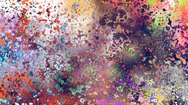 Soyut pas benzeri organik doku, canlı mermer renkler, paslanmış metal yüzey etkisi ve anlamlı kaotik desen.