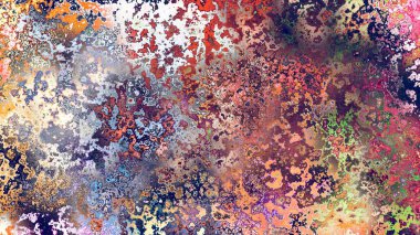 Soyut pas benzeri organik doku, canlı mermer renkler, paslanmış metal yüzey etkisi ve anlamlı kaotik desen.