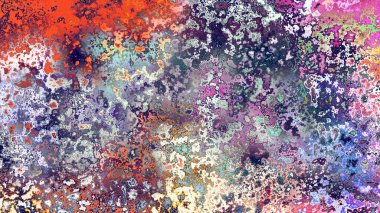 Soyut pas benzeri organik doku, canlı mermer renkler, paslanmış metal yüzey etkisi ve anlamlı kaotik desen.