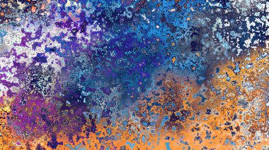 Soyut pas benzeri organik doku, canlı mermer renkler, paslanmış metal yüzey etkisi ve anlamlı kaotik desen.