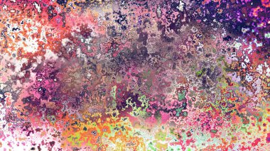 Soyut pas benzeri organik doku, canlı mermer renkler, paslanmış metal yüzey etkisi ve anlamlı kaotik desen.