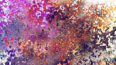 Soyut pas benzeri organik doku, canlı mermer renkler, paslanmış metal yüzey etkisi ve anlamlı kaotik desen.