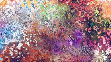 Soyut pas benzeri organik doku, canlı mermer renkler, paslanmış metal yüzey etkisi ve anlamlı kaotik desen.