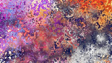 Soyut pas benzeri organik doku, canlı mermer renkler, paslanmış metal yüzey etkisi ve anlamlı kaotik desen.