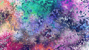 Soyut pas benzeri organik doku, canlı mermer renkler, paslanmış metal yüzey etkisi ve anlamlı kaotik desen.