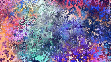 Soyut pas benzeri organik doku, canlı mermer renkler, paslanmış metal yüzey etkisi ve anlamlı kaotik desen.