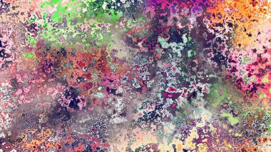 Soyut pas benzeri organik doku, canlı mermer renkler, paslanmış metal yüzey etkisi ve anlamlı kaotik desen.