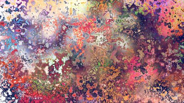 Soyut pas benzeri organik doku, canlı mermer renkler, paslanmış metal yüzey etkisi ve anlamlı kaotik desen.