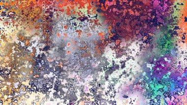 Soyut pas benzeri organik doku, canlı mermer renkler, paslanmış metal yüzey etkisi ve anlamlı kaotik desen.