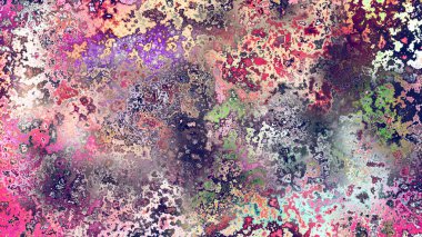 Soyut pas benzeri organik doku, canlı mermer renkler, paslanmış metal yüzey etkisi ve anlamlı kaotik desen.