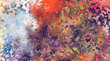 Soyut pas benzeri organik doku, canlı mermer renkler, paslanmış metal yüzey etkisi ve anlamlı kaotik desen.