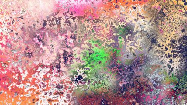 Soyut pas benzeri organik doku, canlı mermer renkler, paslanmış metal yüzey etkisi ve anlamlı kaotik desen.