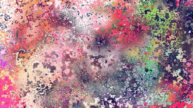 Soyut pas benzeri organik doku, canlı mermer renkler, paslanmış metal yüzey etkisi ve anlamlı kaotik desen.