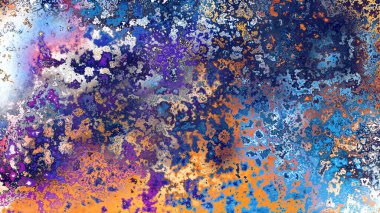 Soyut pas benzeri organik doku, canlı mermer renkler, paslanmış metal yüzey etkisi ve anlamlı kaotik desen.