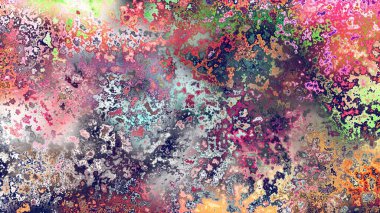 Soyut pas benzeri organik doku, canlı mermer renkler, paslanmış metal yüzey etkisi ve anlamlı kaotik desen.