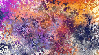 Soyut pas benzeri organik doku, canlı mermer renkler, paslanmış metal yüzey etkisi ve anlamlı kaotik desen.